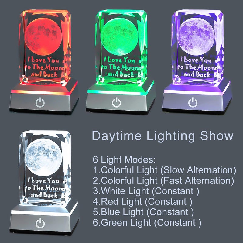 hochance 3D Moon Crystal Night Lamp with Adjustable LED Multicolor Lights for Girlfriend, Wife - Valentine's Day, Anniversary,Birthday Presents, Christmas Gifts for Her - Image 3